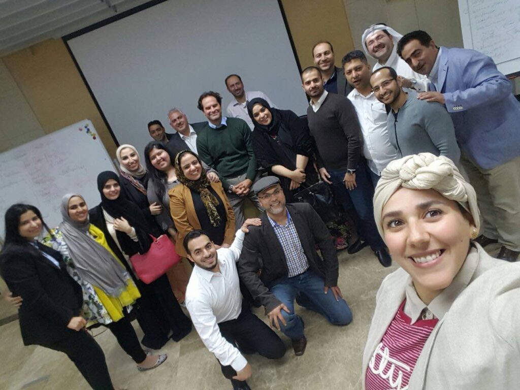 Student selfie with a great group of students at the French Arabian Business School in Manama, Bahrain